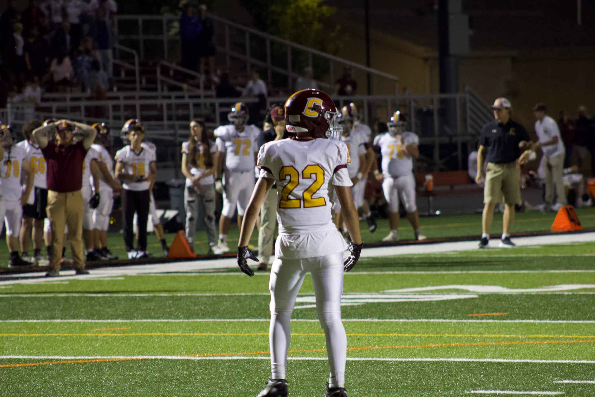 Logan Gadbois on the field in his number 22 jersey